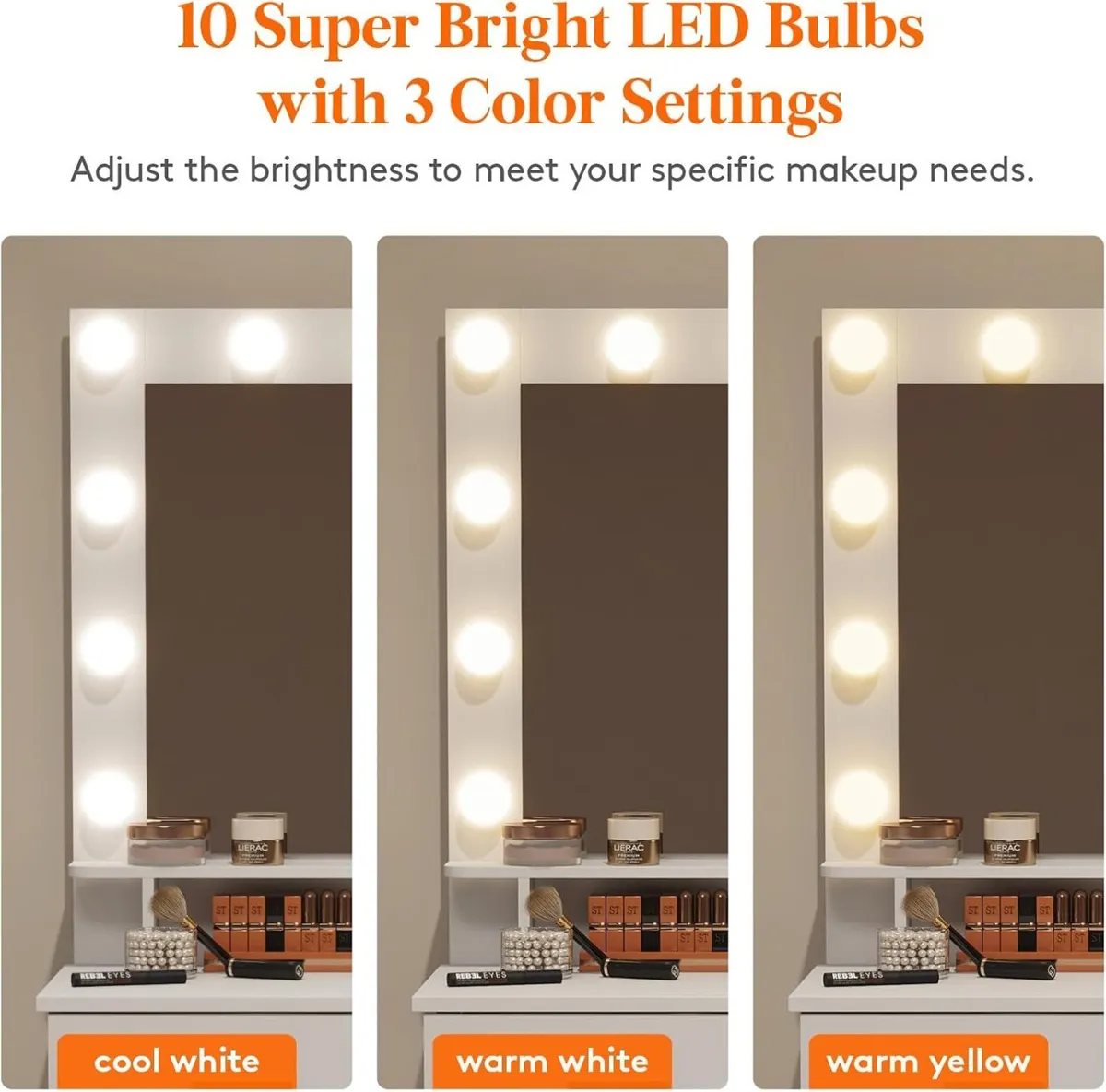 Vanity with Mirror and Lights Adjustable Color/Bri - Image 4