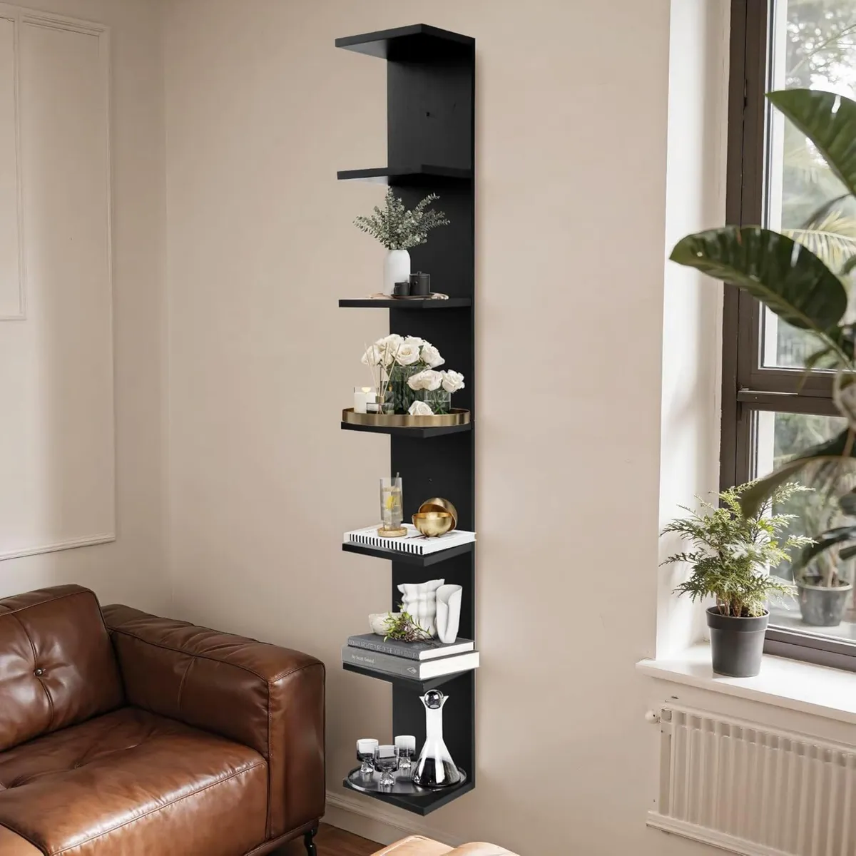 Solid Wood 7 Tier Wall Shelf Unit Vertical - Image 2