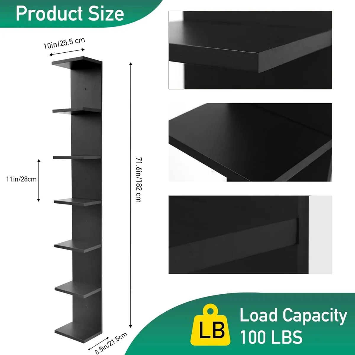 Solid Wood 7 Tier Wall Shelf Unit Vertical - Image 3