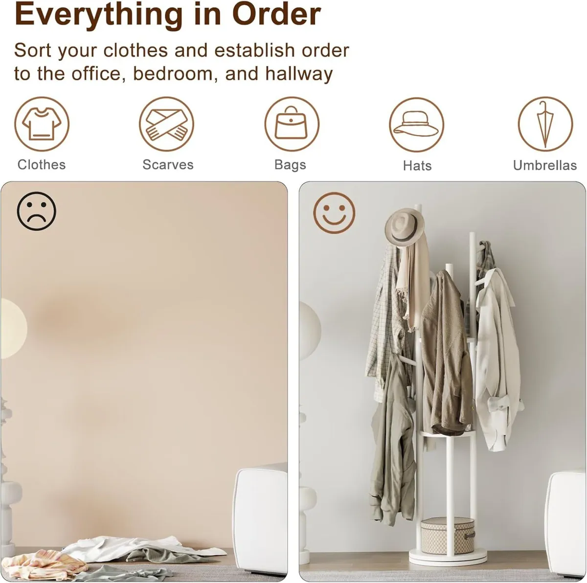 Coat Stand Woodem Rack with 3 Storage Shelves and - Image 4