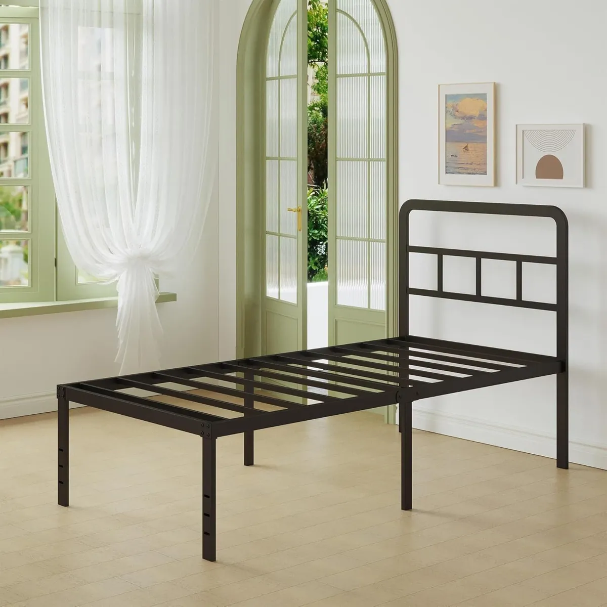 Metal Bed Frame 90 x 200 cm with Curved Headboard - Image 3