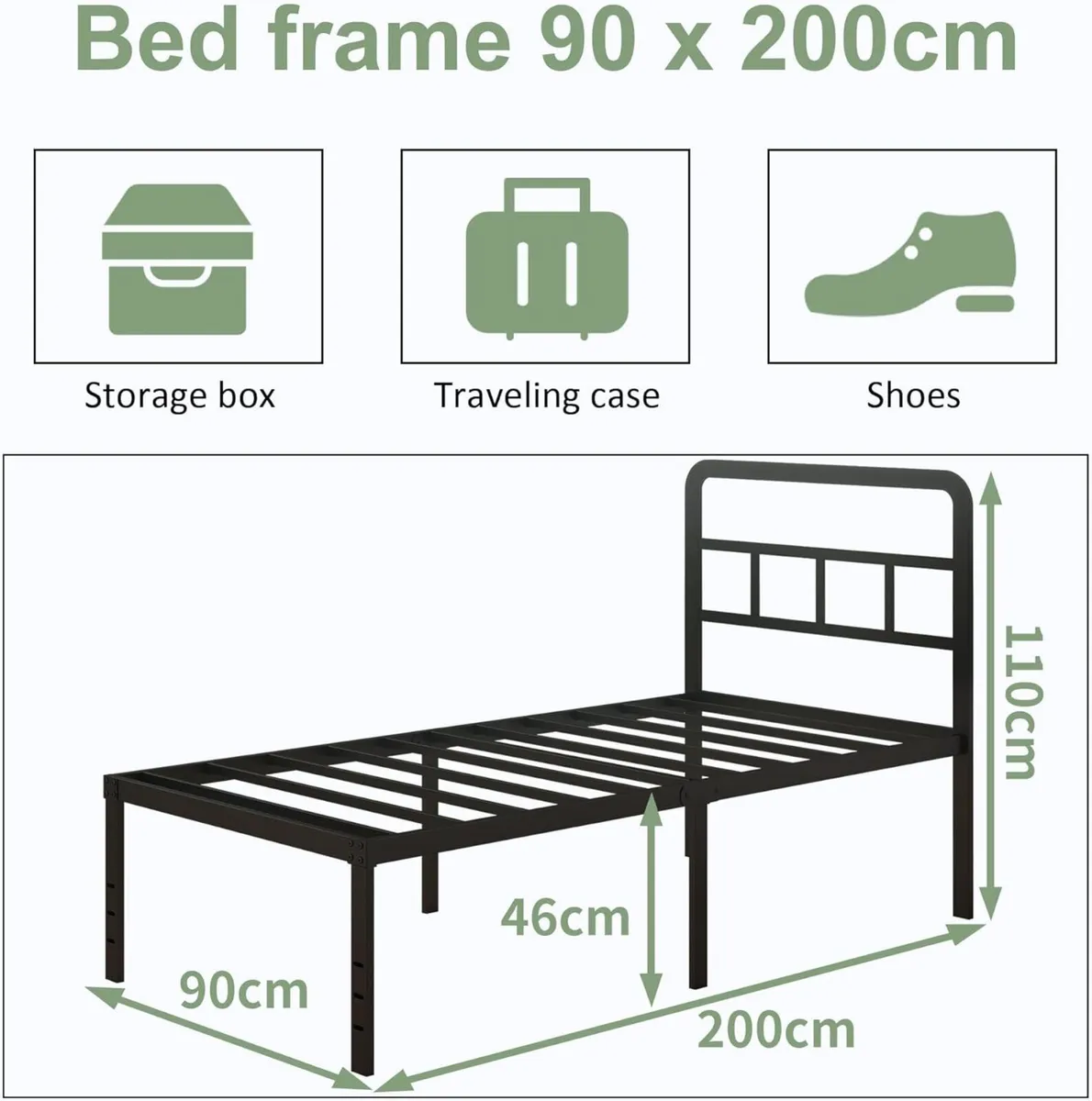 Metal Bed Frame 90 x 200 cm with Curved Headboard - Image 2