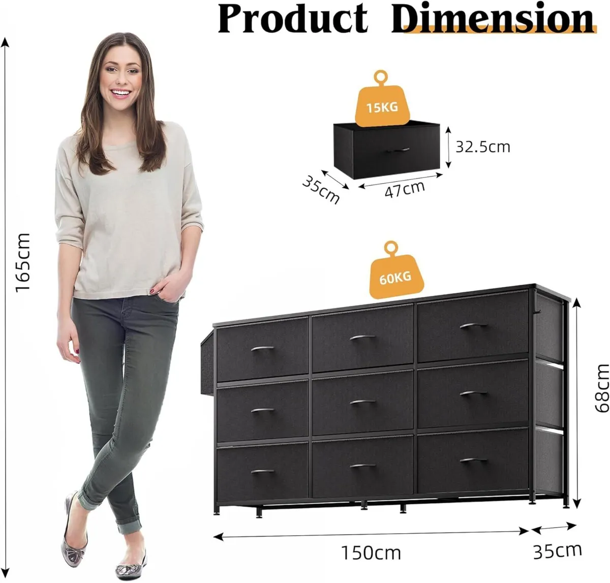 Fabric Chest of Drawers - Large TV Stand for - Image 3