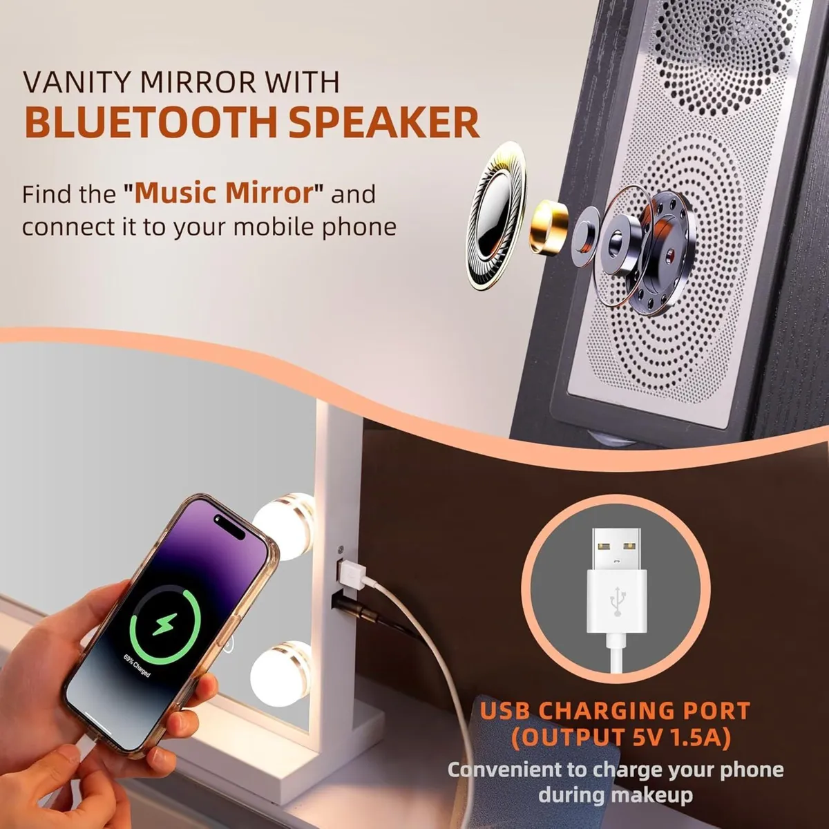 Vanity Mirror with Lights Bluetooh Speaker - Image 2