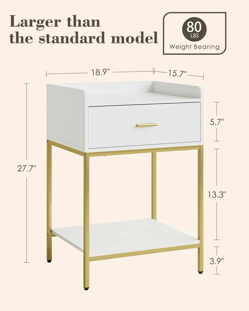 Bedside Table 3-Tier Cabinet with Storage Drawer - Image 2