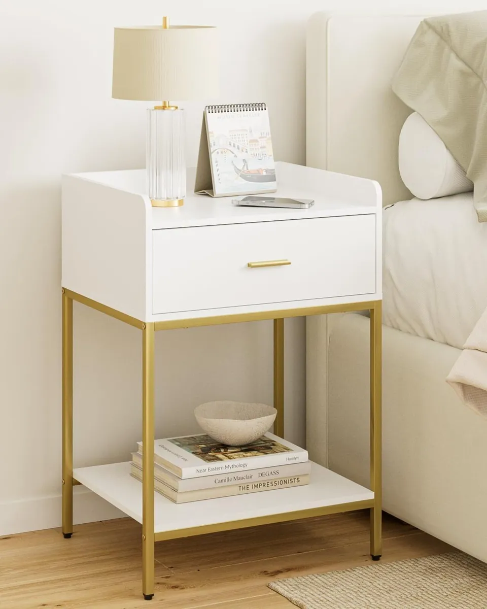 Bedside Table 3-Tier Cabinet with Storage Drawer - Image 1