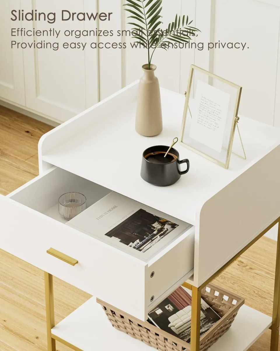 Bedside Table 3-Tier Cabinet with Storage Drawer - Image 3