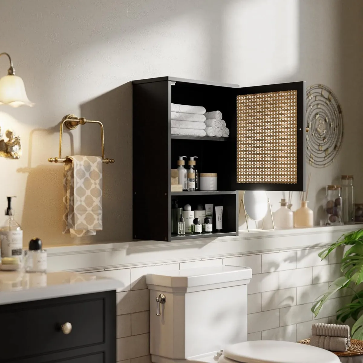 Bathroom Wall Cabinet Bamboo Over-The-Toilet - Image 2