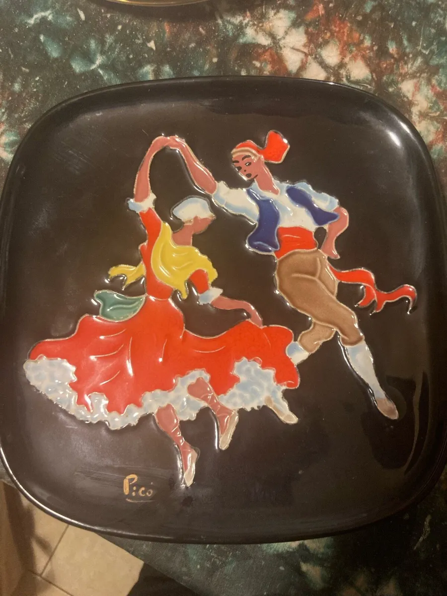 1950s French pottery plate signed free postage - Image 1