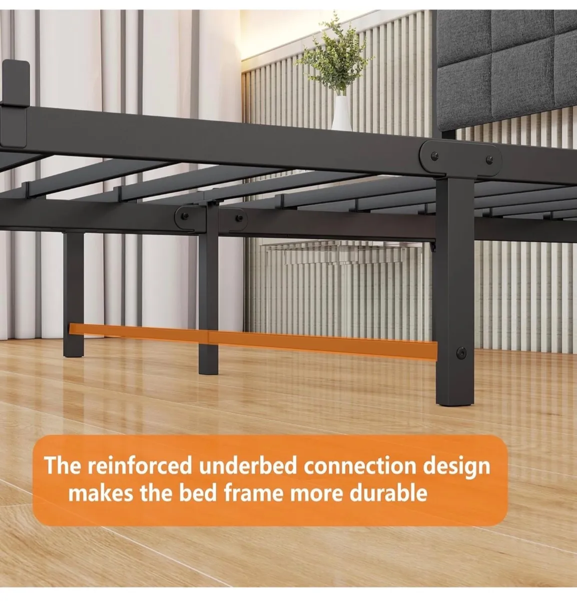 King Size Bed Frame Upholstered Platform Bed with - Image 4