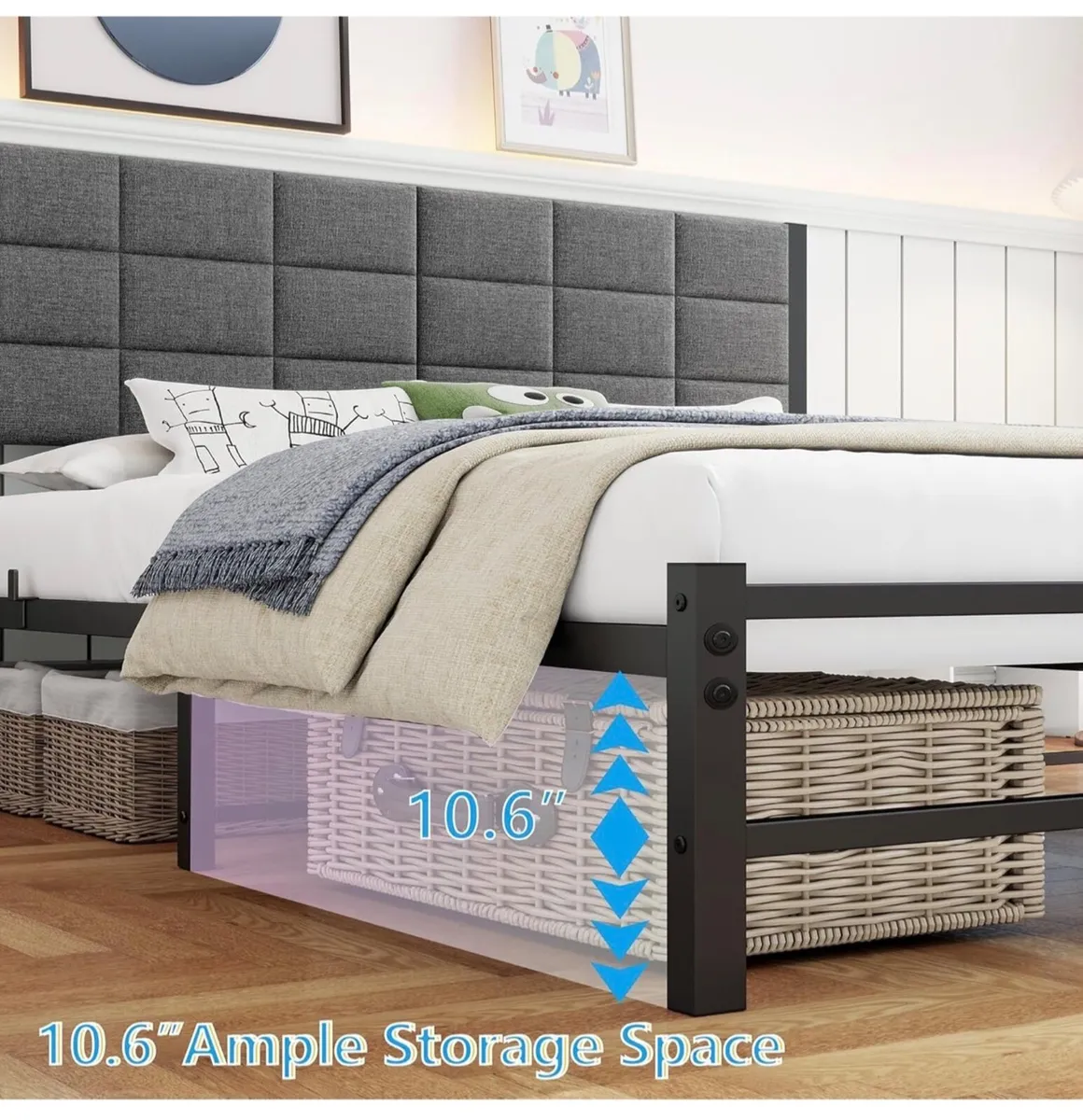 King Size Bed Frame Upholstered Platform Bed with - Image 4