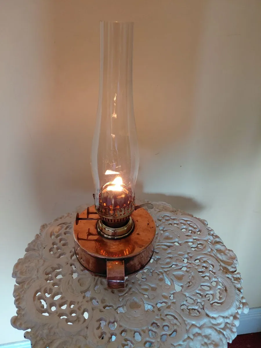 Antique Copper And Brass Portable Oil Lamp - Image 1