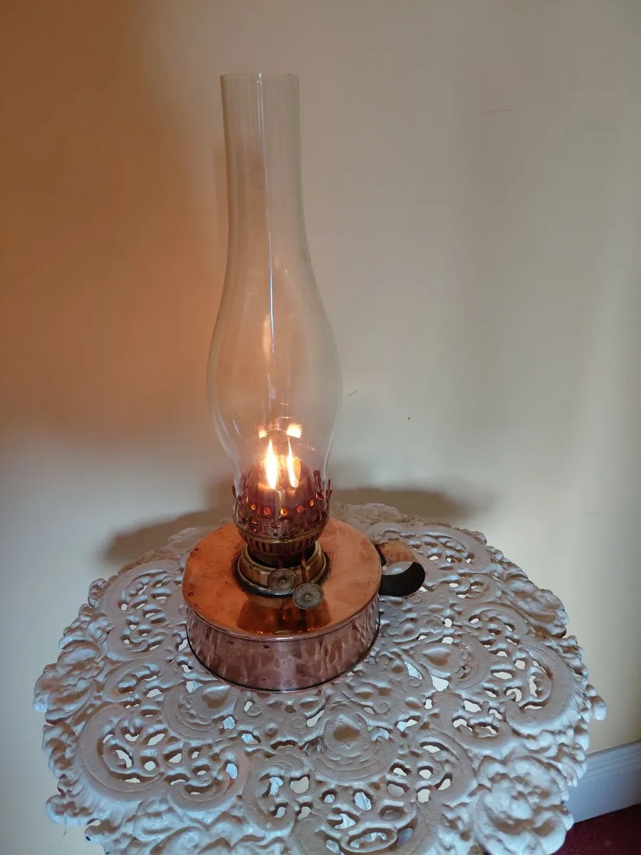 Antique Copper And Brass Portable Oil Lamp - Image 2