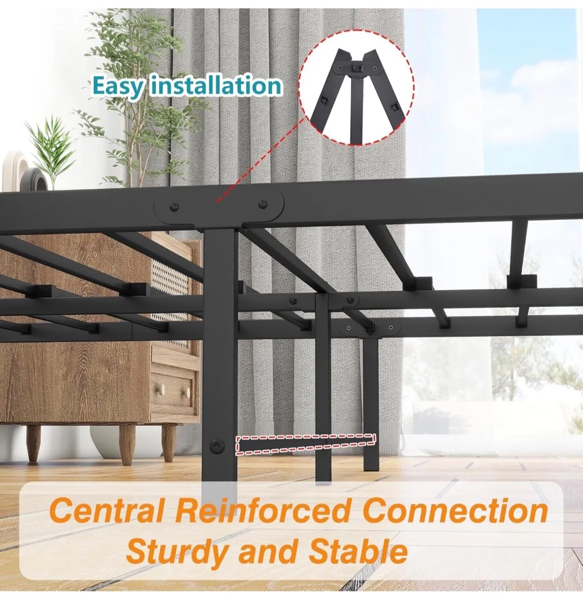 King Size Bed Frame with Wooden Headboard Bed Fram - Image 3