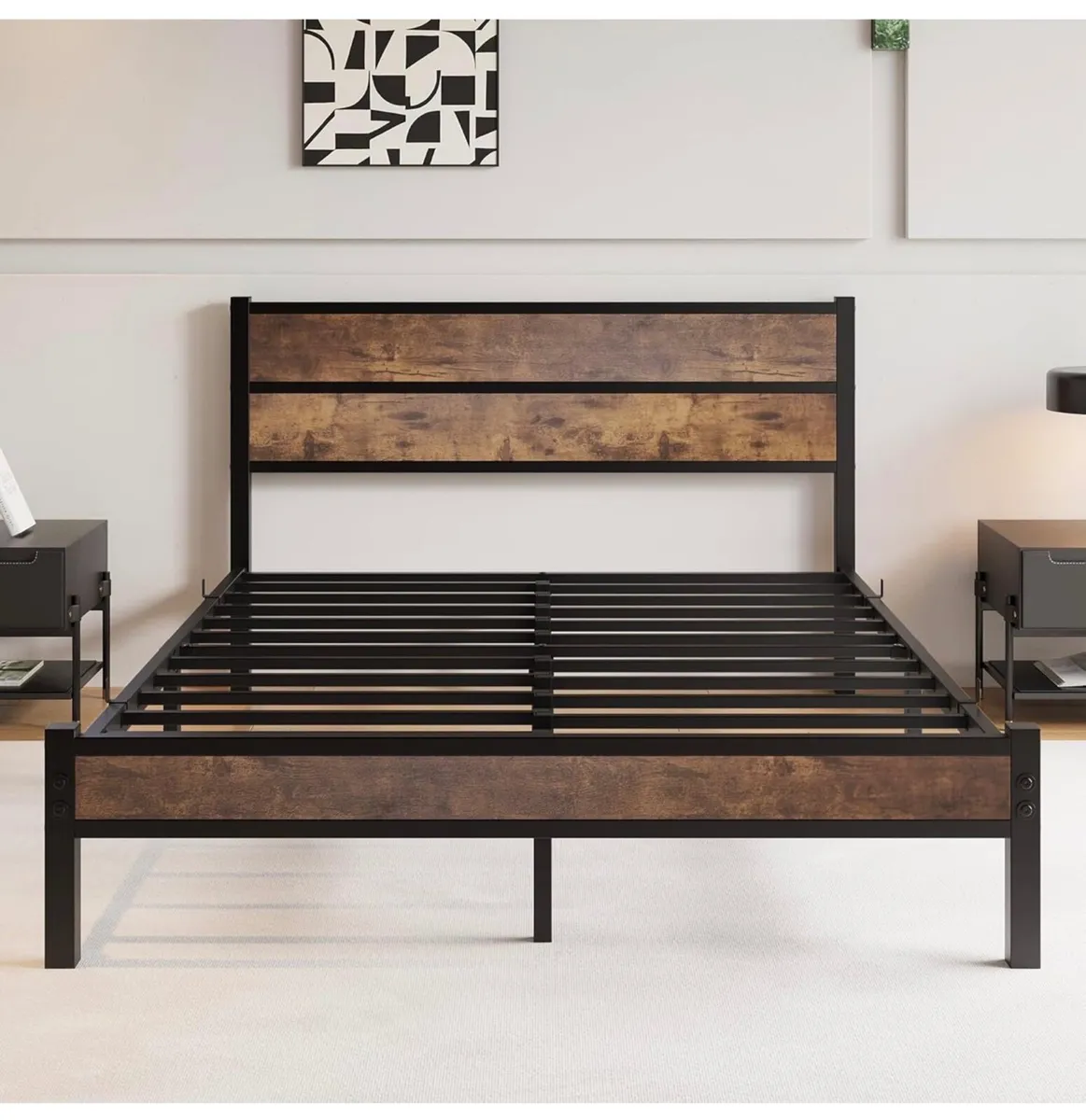 King Size Bed Frame with Wooden Headboard Bed Fram - Image 4