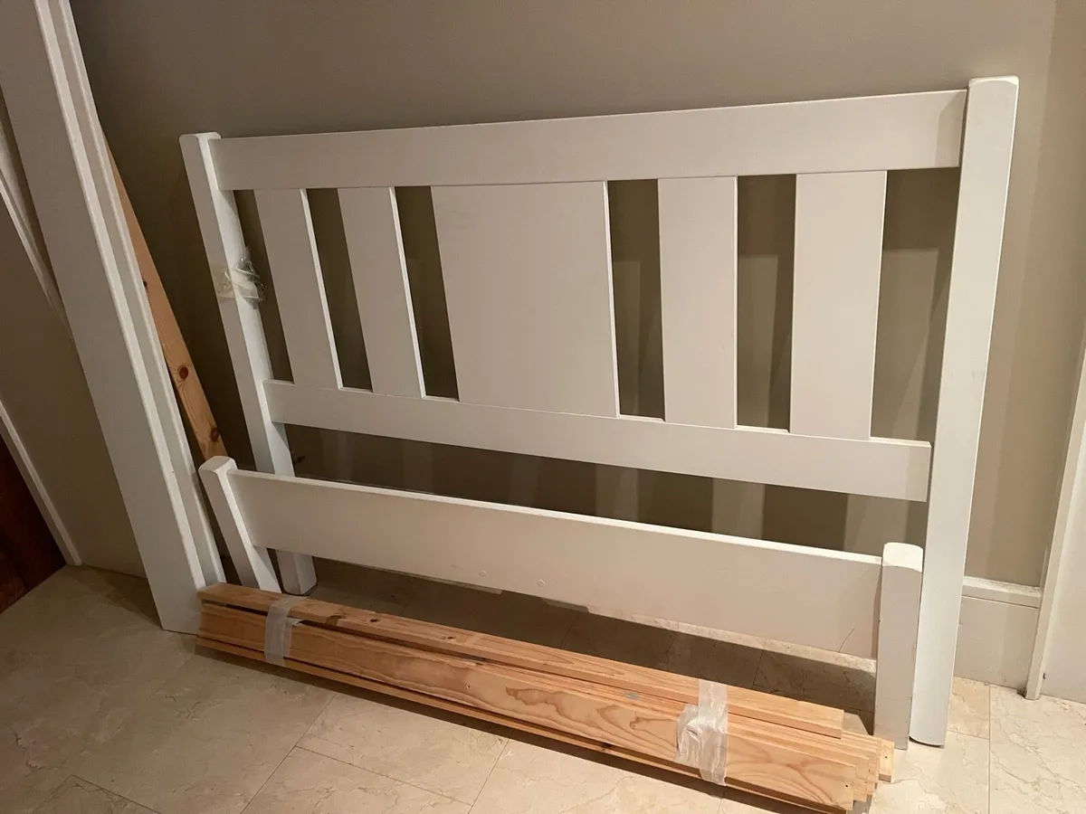 Very Sturdy Modern White 4Ft 6” Wooden Double Bed - Image 2