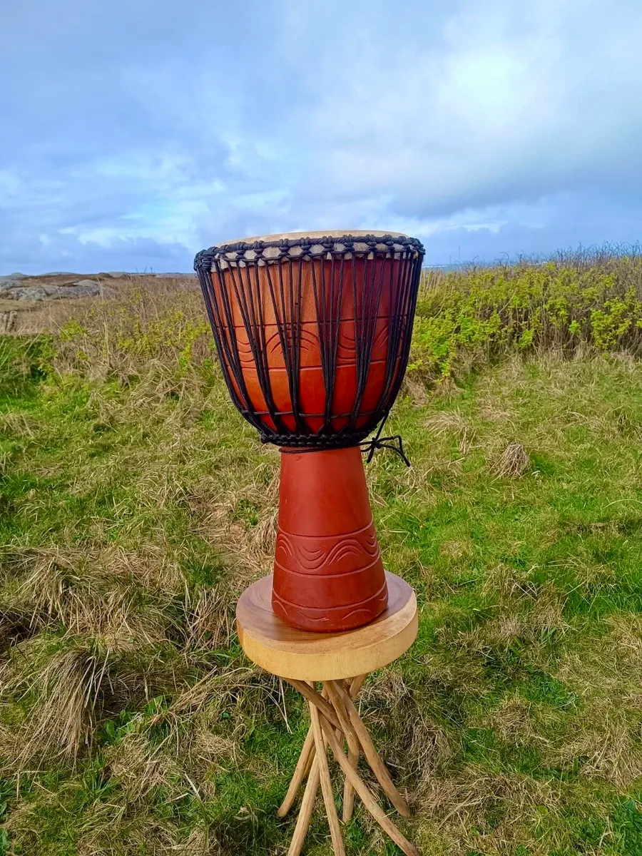 Tall Carved African Wooden Djembe Drum - Image 2