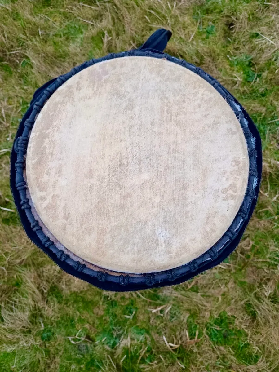 Tall Carved African Wooden Djembe Drum - Image 3
