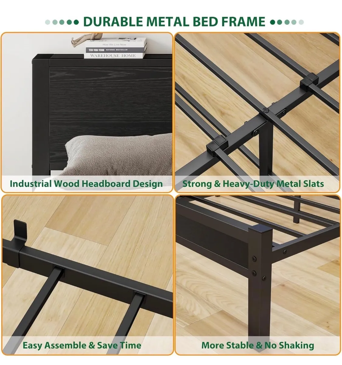 King Size Bed Frame with Wooden Storage Headboard - Image 3