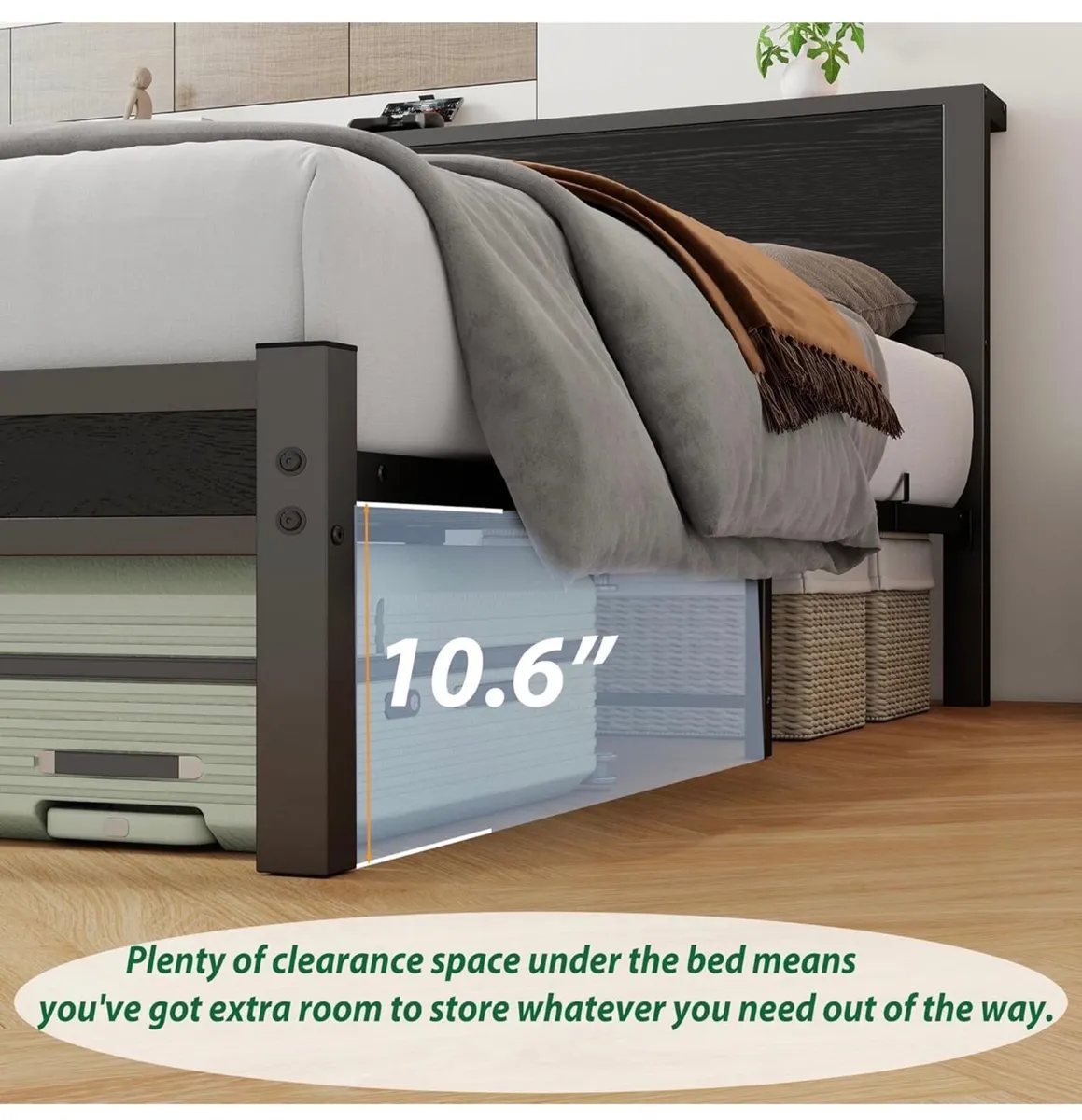 King Size Bed Frame with Wooden Storage Headboard - Image 4