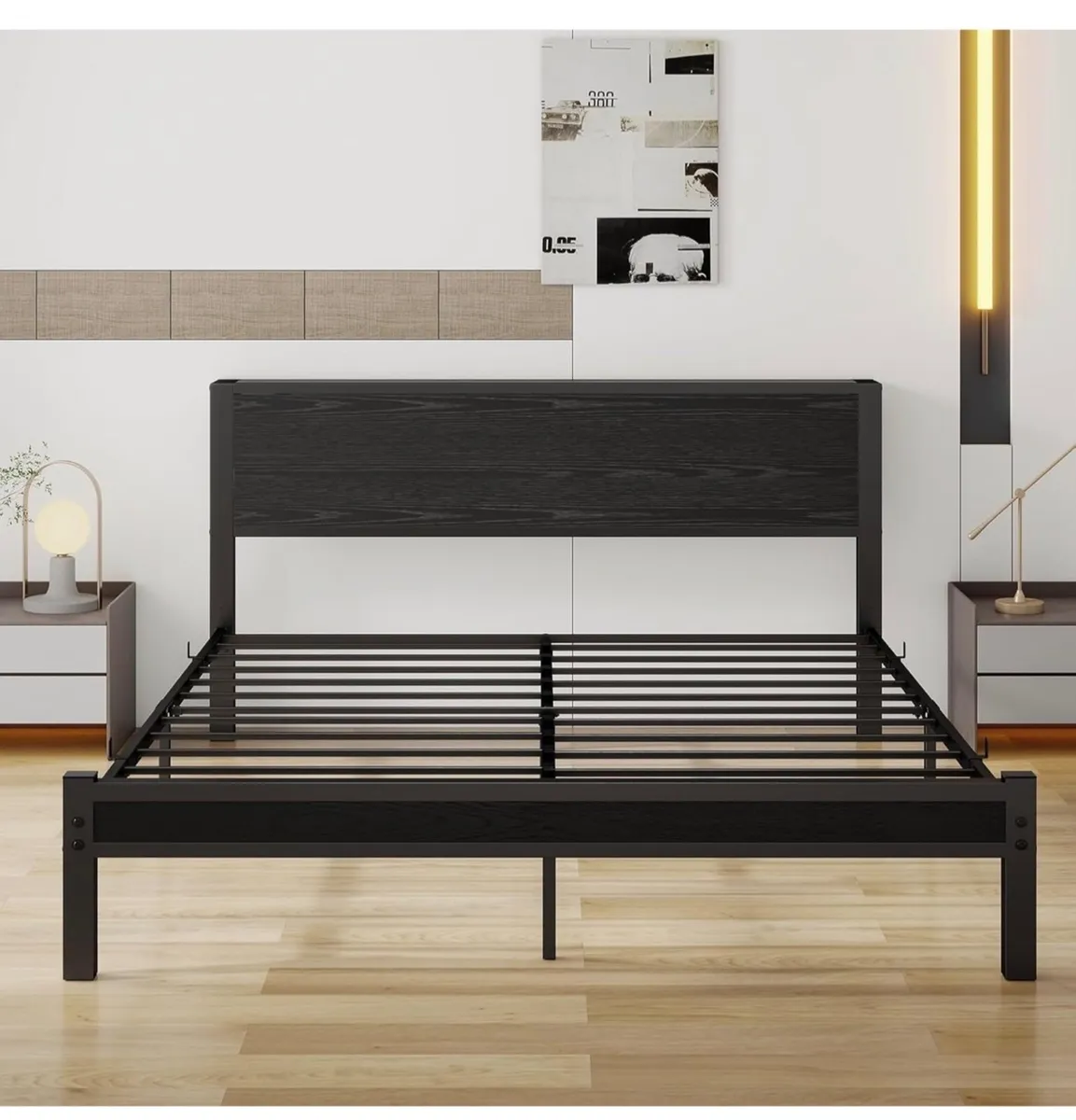 King Size Bed Frame with Wooden Storage Headboard - Image 2