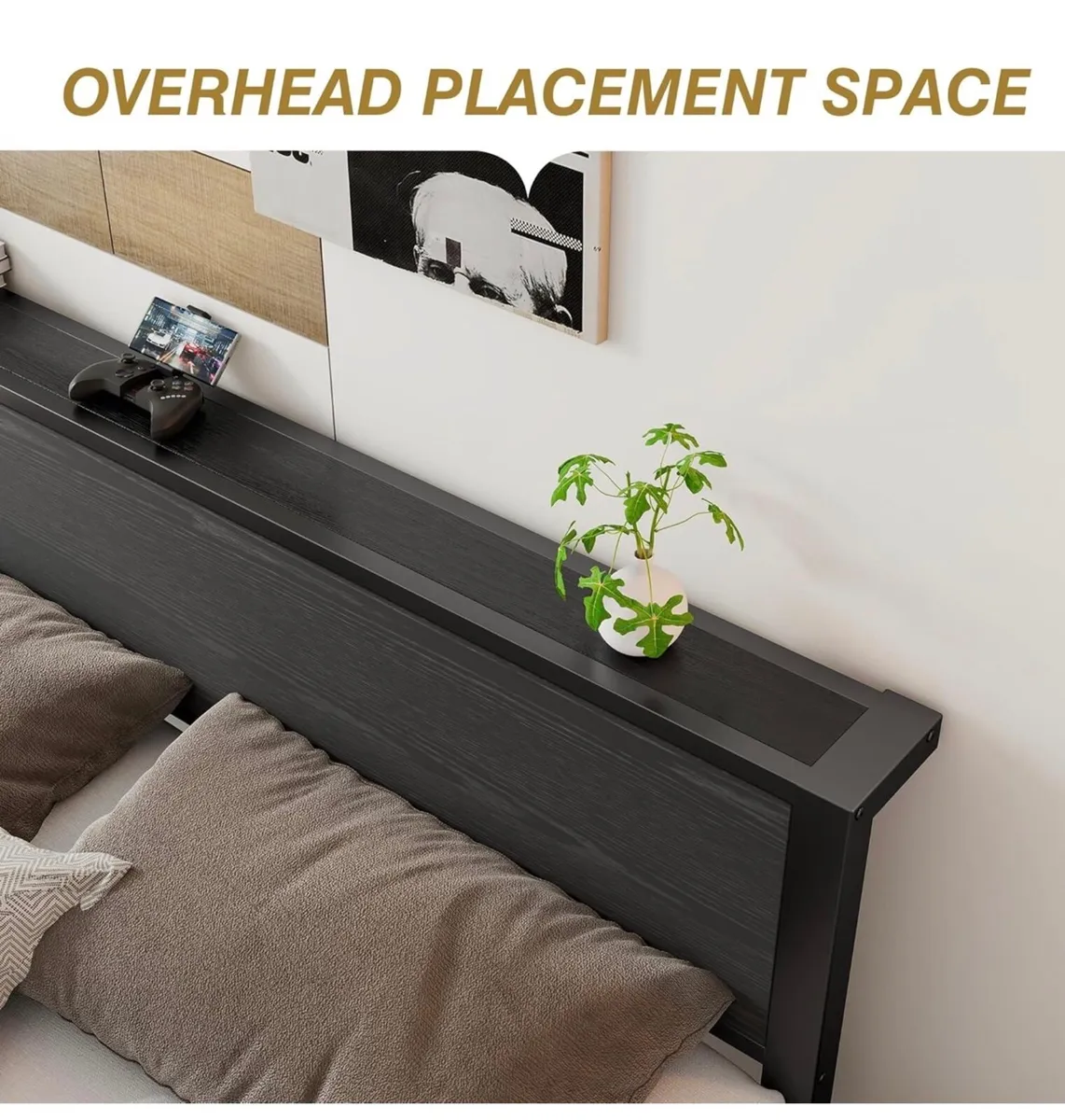 King Size Bed Frame with Wooden Storage Headboard - Image 4