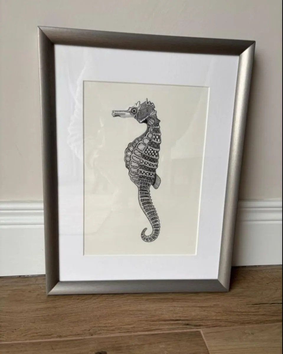 Seahorse print in silver frame