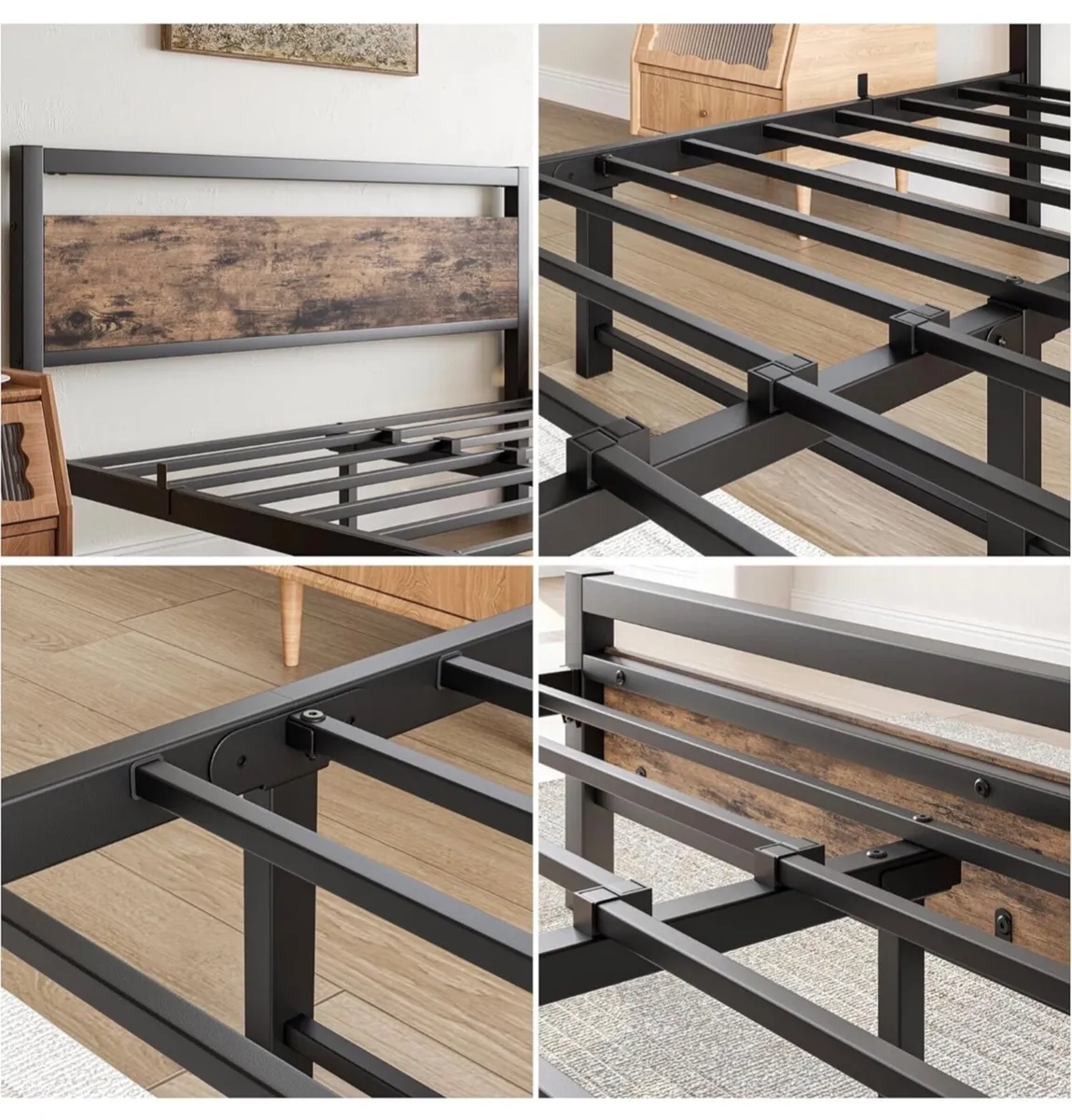 Metal Platform Bed Frame King Size with Wooden Hea - Image 2