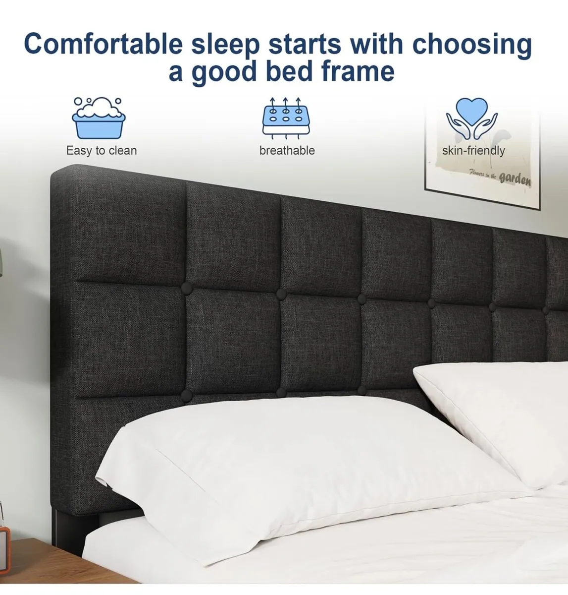 King Bed Frame, Easy Assembly, Sturdy Wooden Slat - Image 4