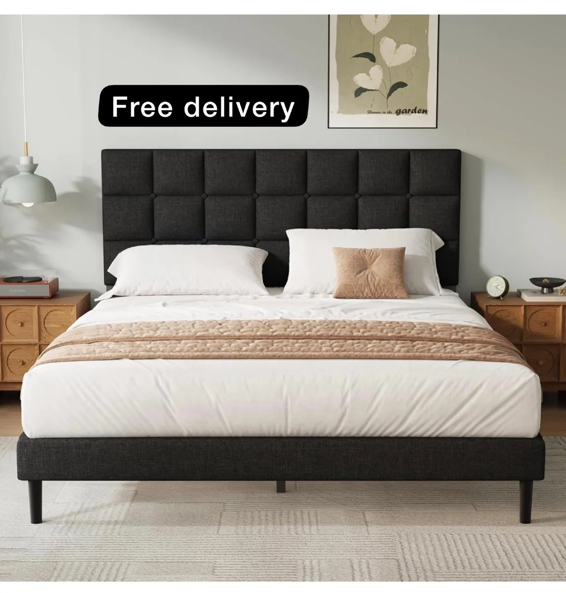 King Bed Frame, Easy Assembly, Sturdy Wooden Slat - Image 1