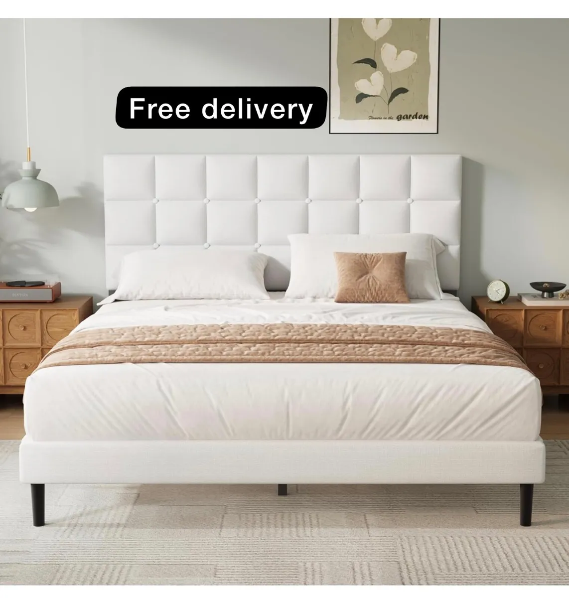 King Bed Frame, Easy Assembly, Sturdy Wooden Slat - Image 1