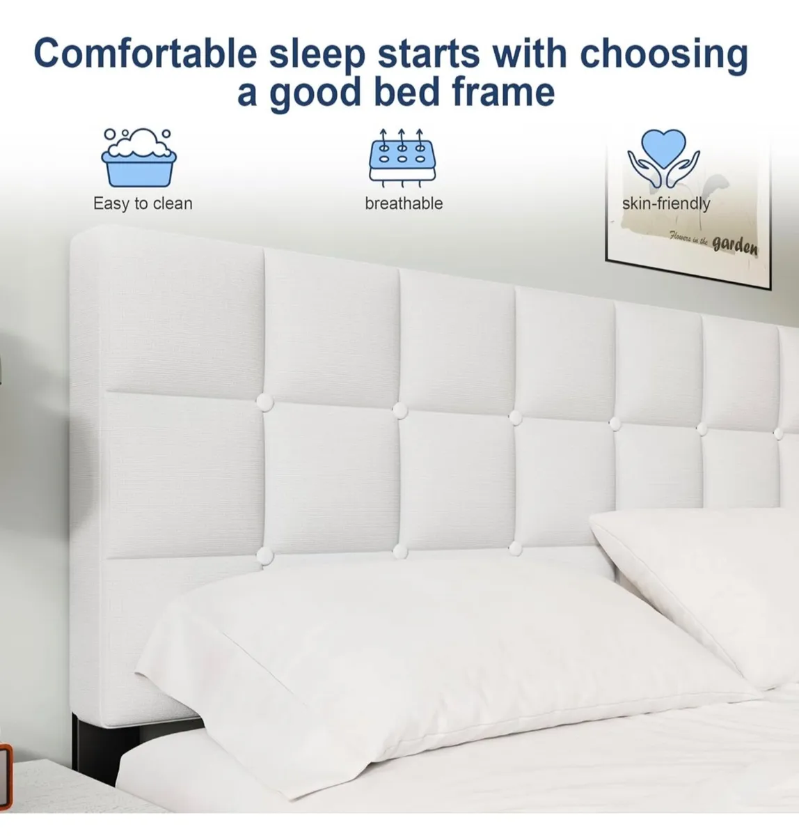 King Bed Frame, Easy Assembly, Sturdy Wooden Slat - Image 4