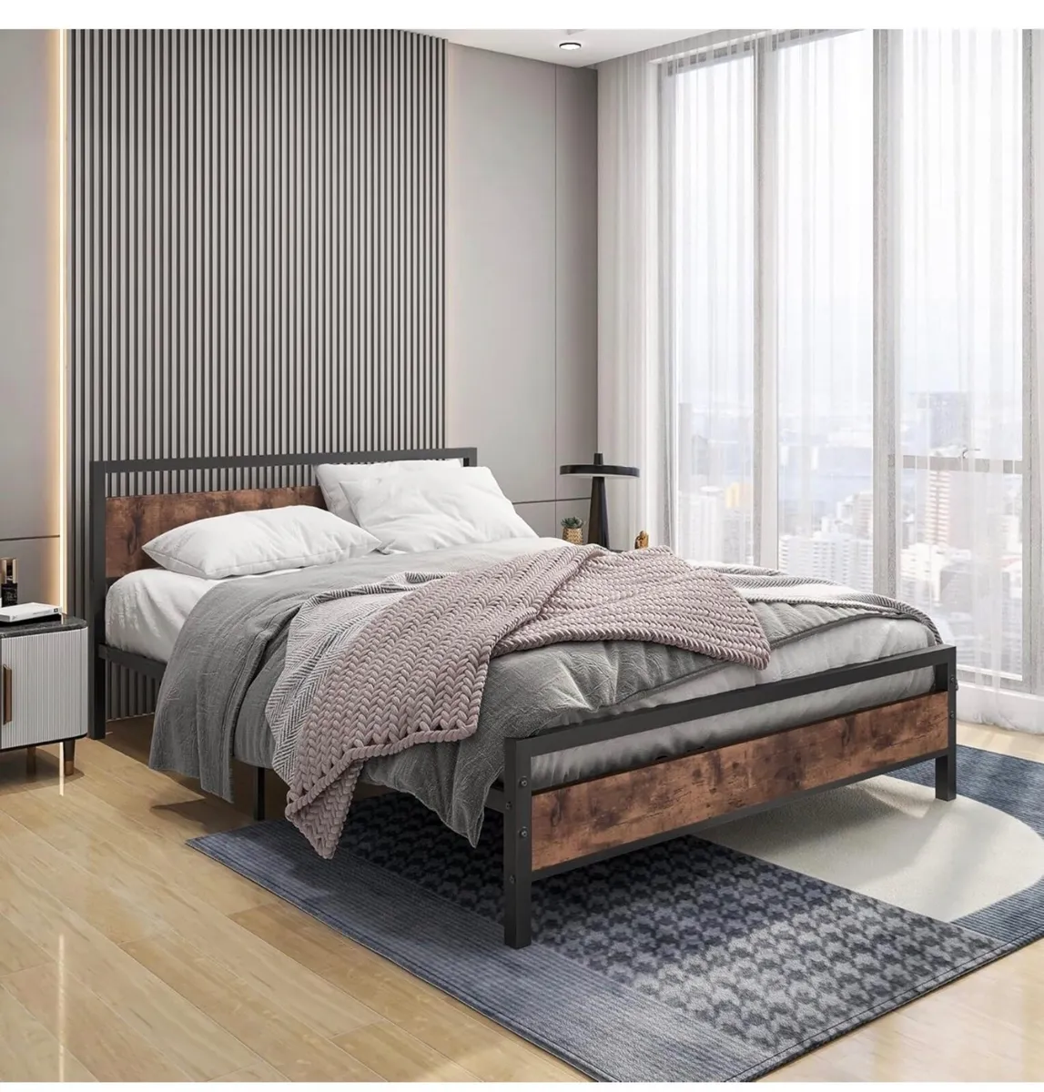 King Size Bed Frame with Wood Headboard - Image 1