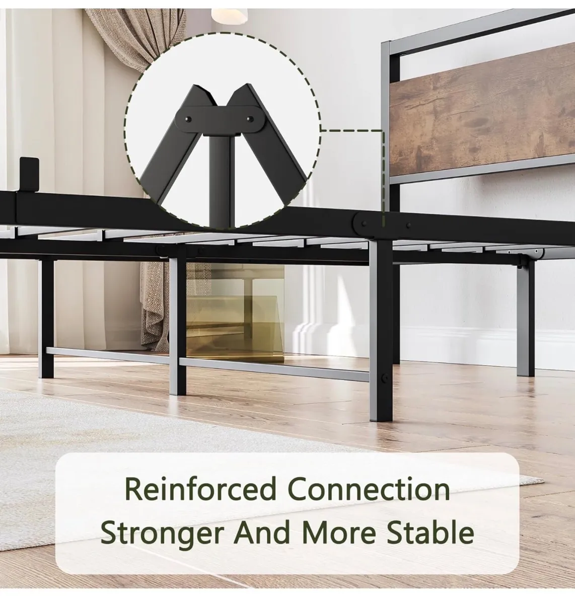 King Size Bed Frame with Wood Headboard - Image 3