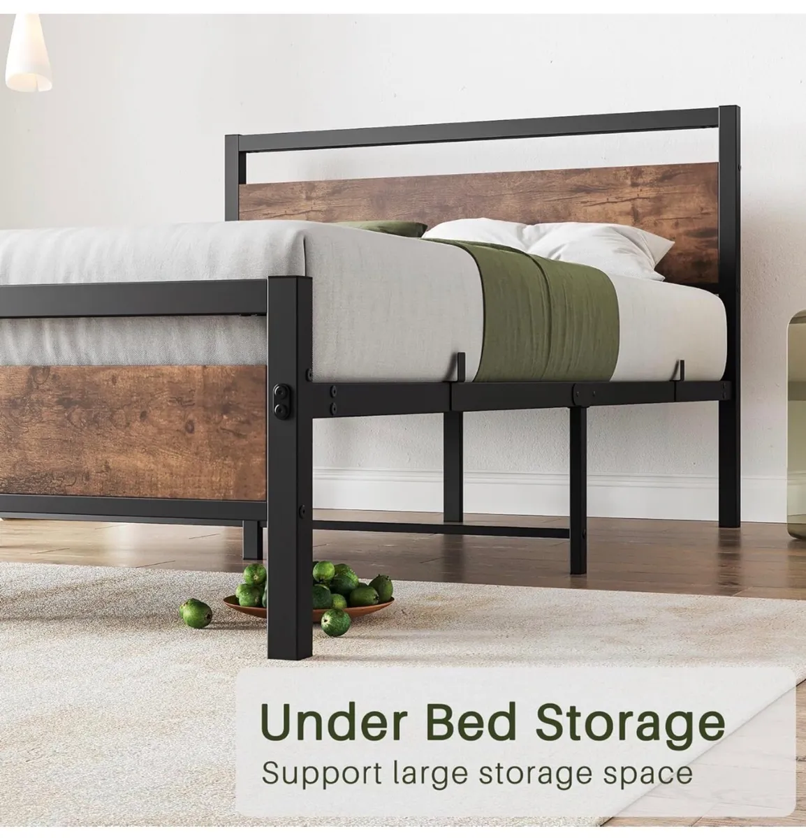 King Size Bed Frame with Wood Headboard - Image 3