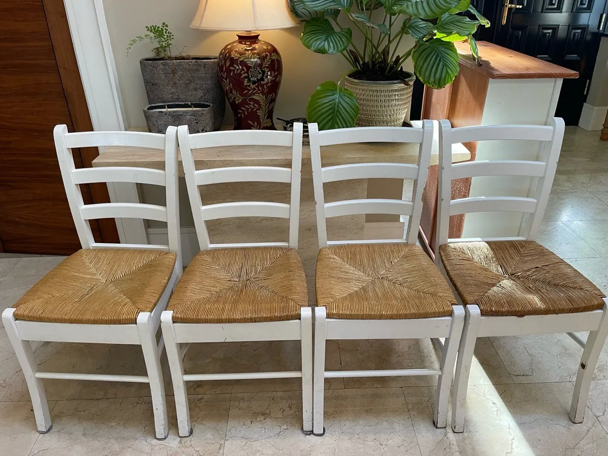 4 x White Wicker Kitchen Dining Chairs - Deliver