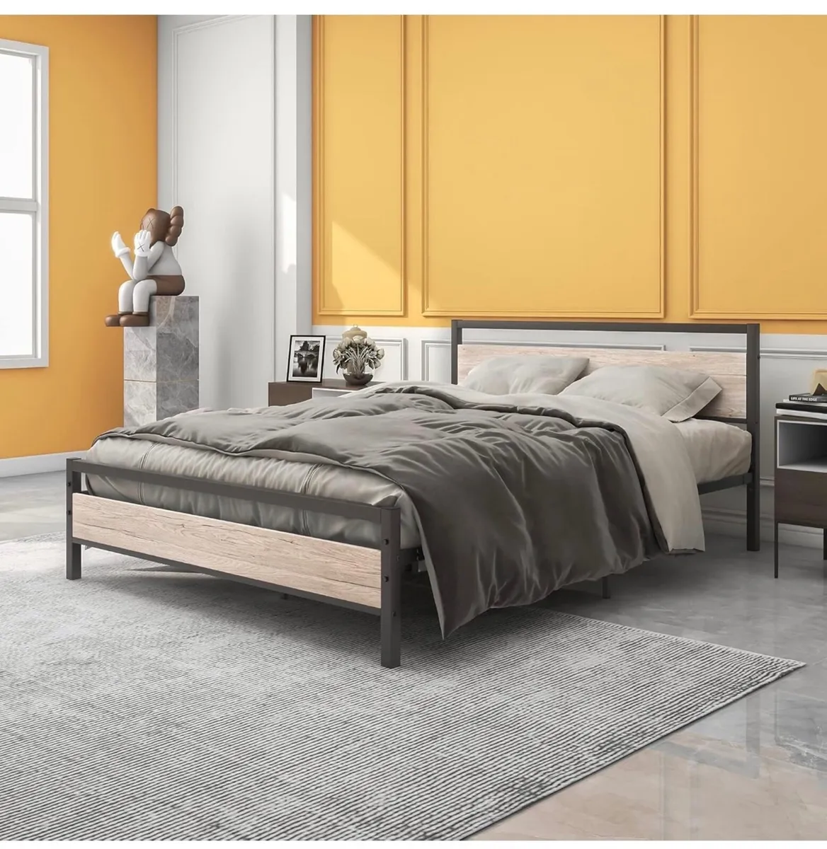 King Size Bed Frame with Wood Headboard - Image 1