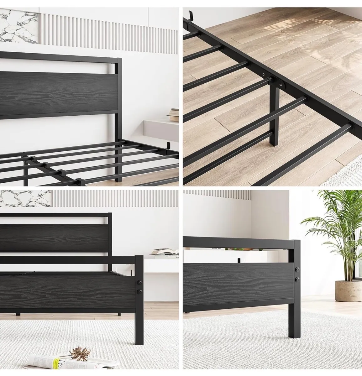 King Size Bed Frame with Wood Headboard,Heavy Duty - Image 3
