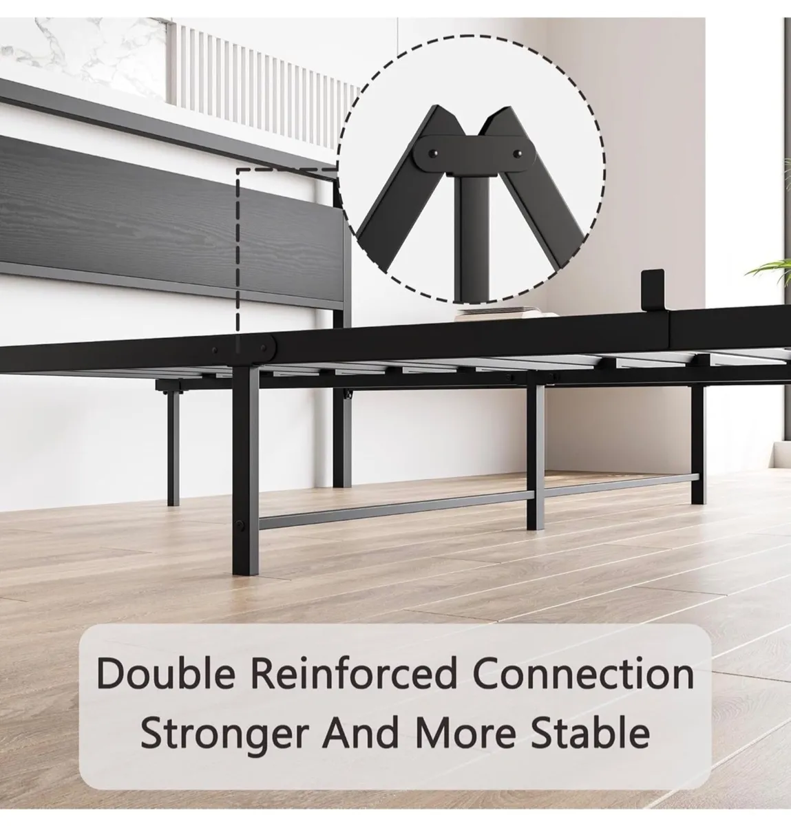 King Size Bed Frame with Wood Headboard,Heavy Duty - Image 4