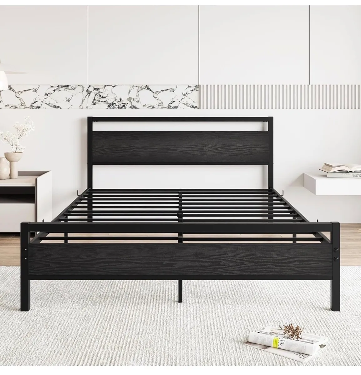 King Size Bed Frame with Wood Headboard,Heavy Duty - Image 2