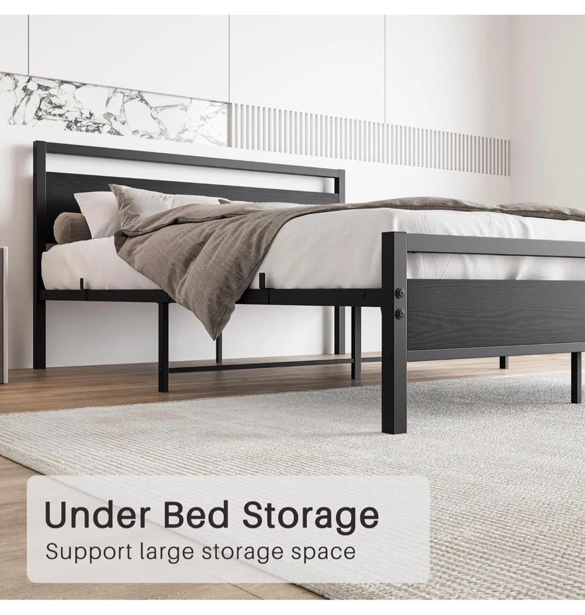 King Size Bed Frame with Wood Headboard,Heavy Duty - Image 4