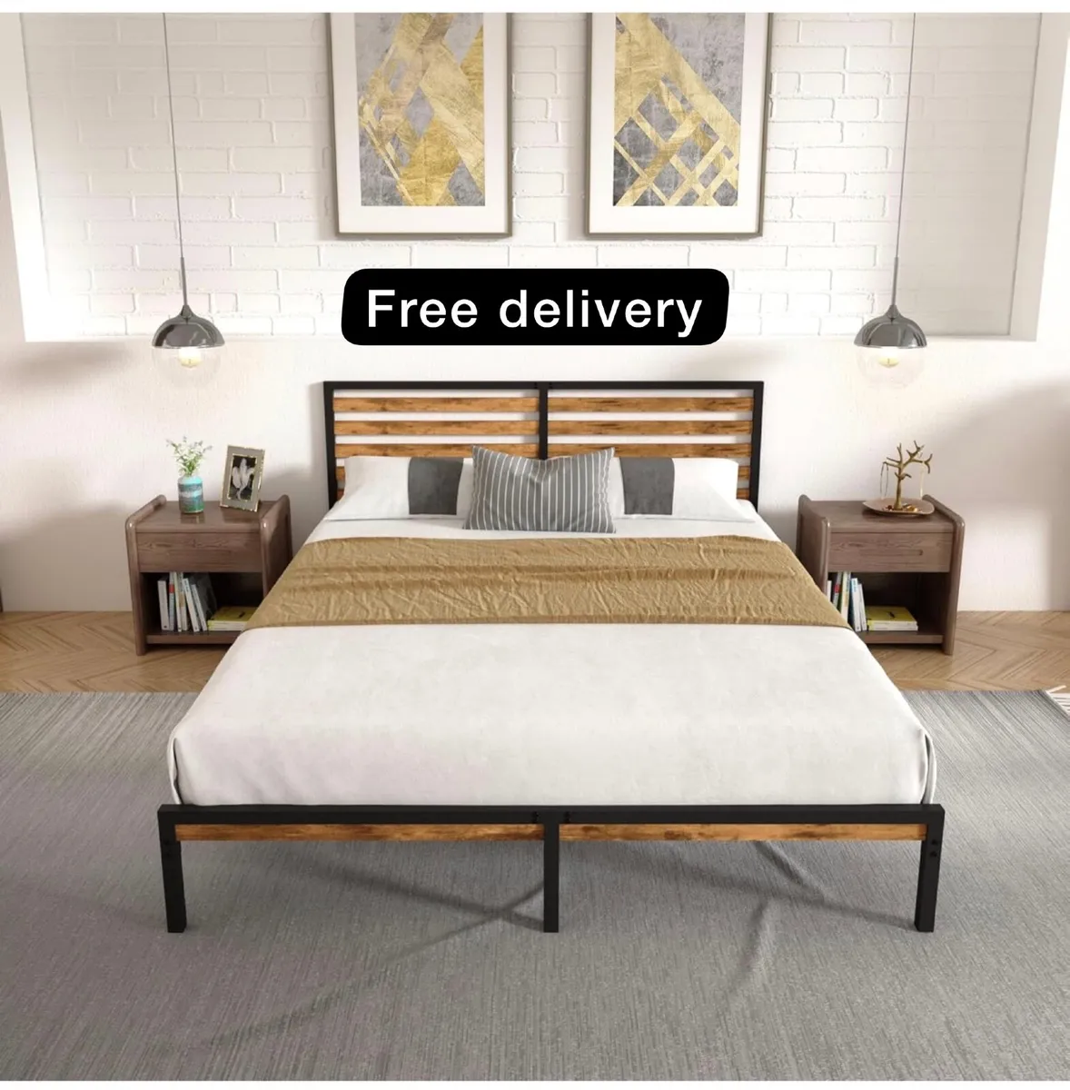 Bed Frame, Vintage Wooden Headboard - Image 1