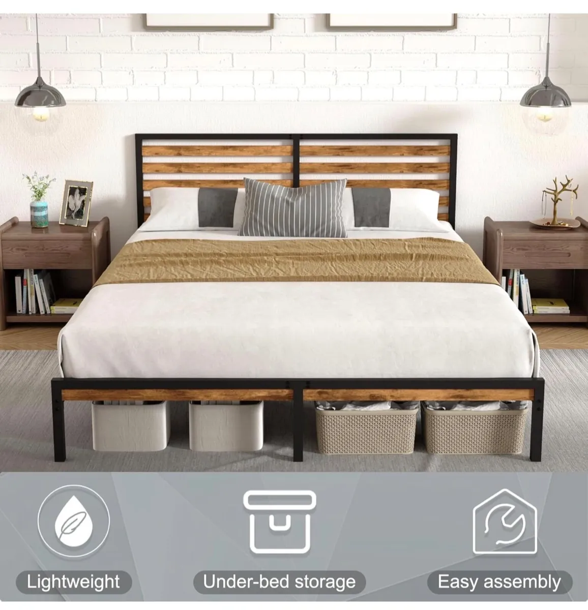 Bed Frame, Vintage Wooden Headboard - Image 4