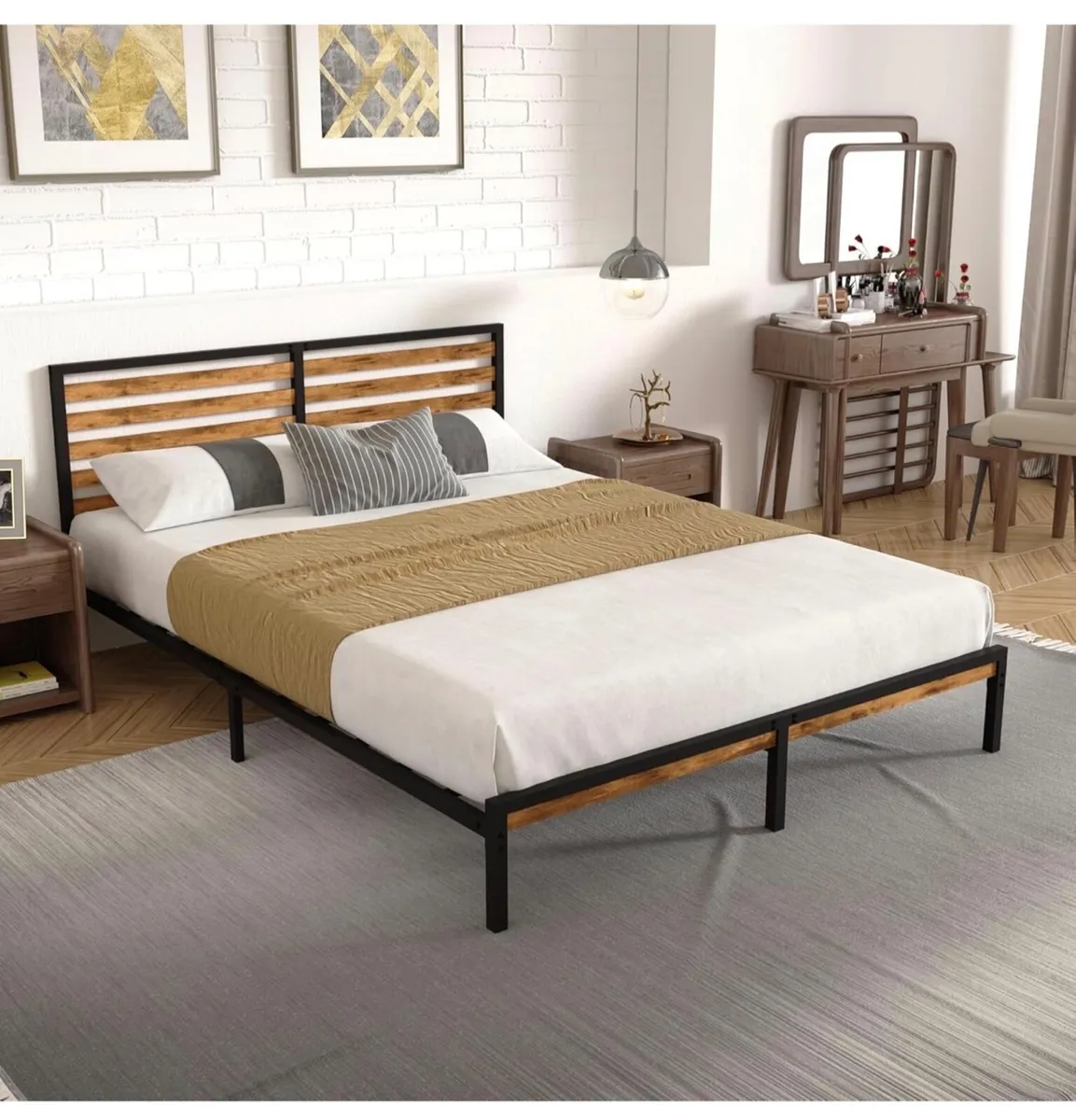 Bed Frame, Vintage Wooden Headboard - Image 1