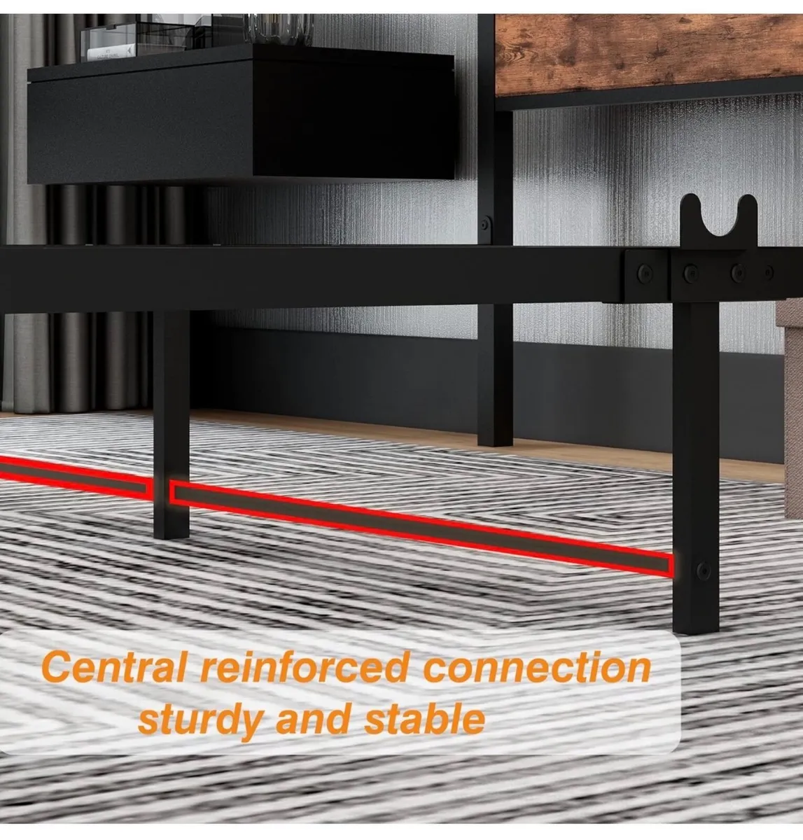 King Size Bed Frame with Storage Wooden Headboard, - Image 4