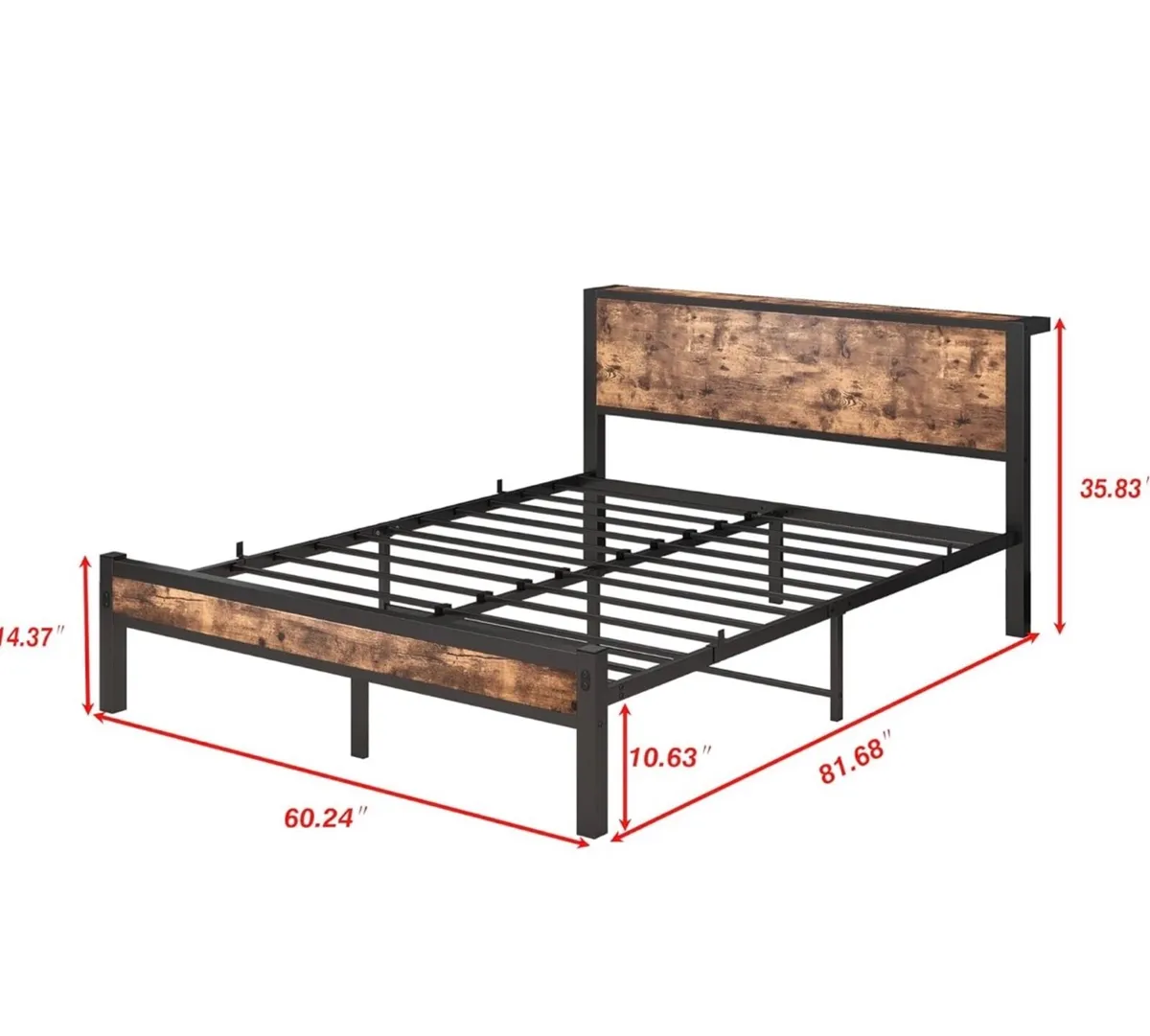 King Size Bed Frame with Storage Wooden Headboard, - Image 2