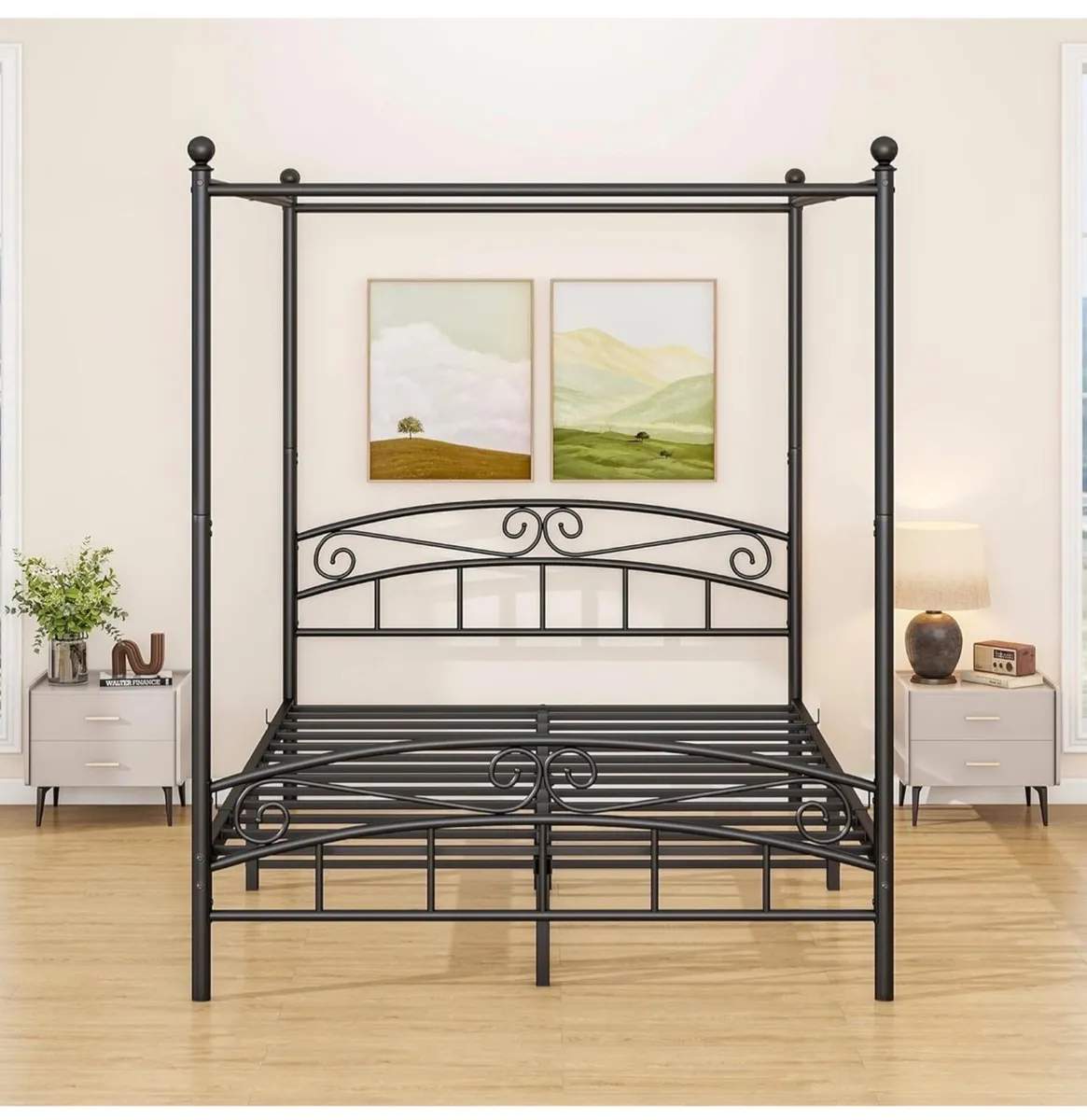 Canopy Bed Frame King Size with Ornate European St - Image 1