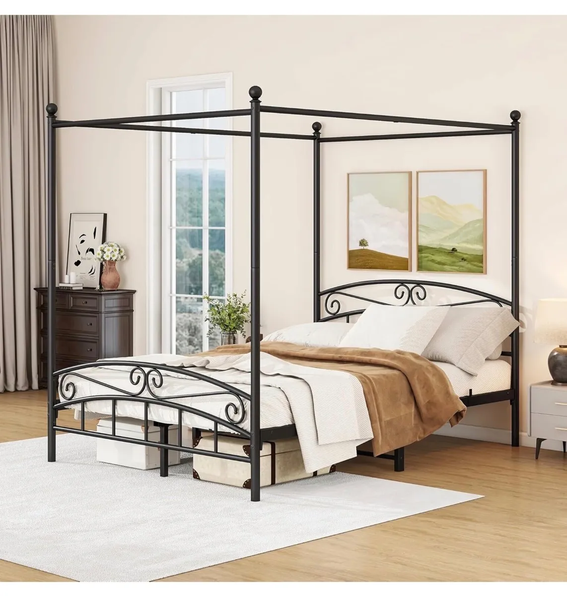 Canopy Bed Frame King Size with Ornate European St - Image 1