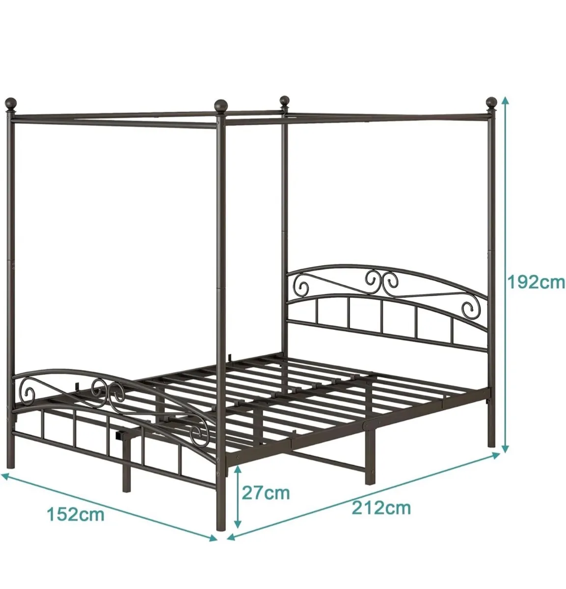 Canopy Bed Frame King Size with Ornate European St - Image 2