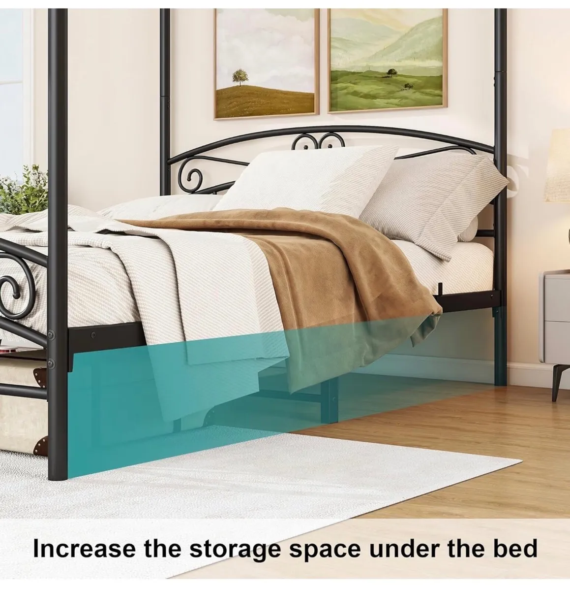 Canopy Bed Frame King Size with Ornate European St - Image 4